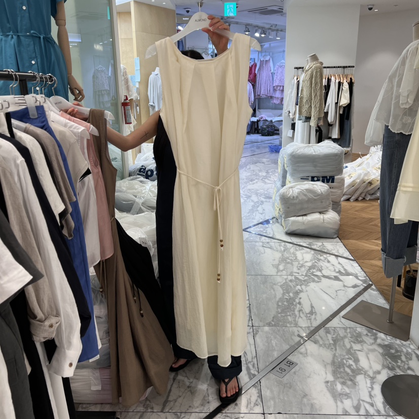 ALMOND東大門代購女士新品真品25春夏職業人氣連衣裙含腰繩ALMOND連衣裙圖色1