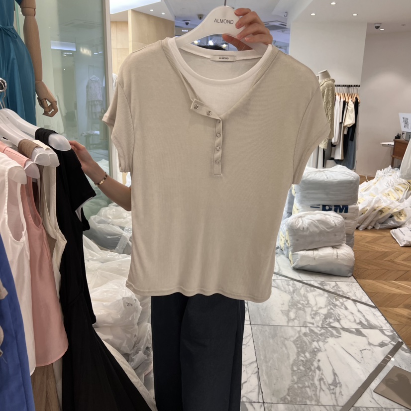 ALMOND東大門實拍女士新品熱賣真品人氣時尚職業推薦休閑T恤ALMONDT恤圖色1