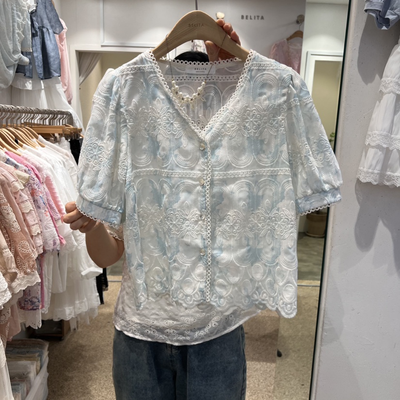 空東大門代購女裝新品時尚職業推薦休閑真品25春夏襯衫蕾絲衫BELITA襯衫/蕾絲衫