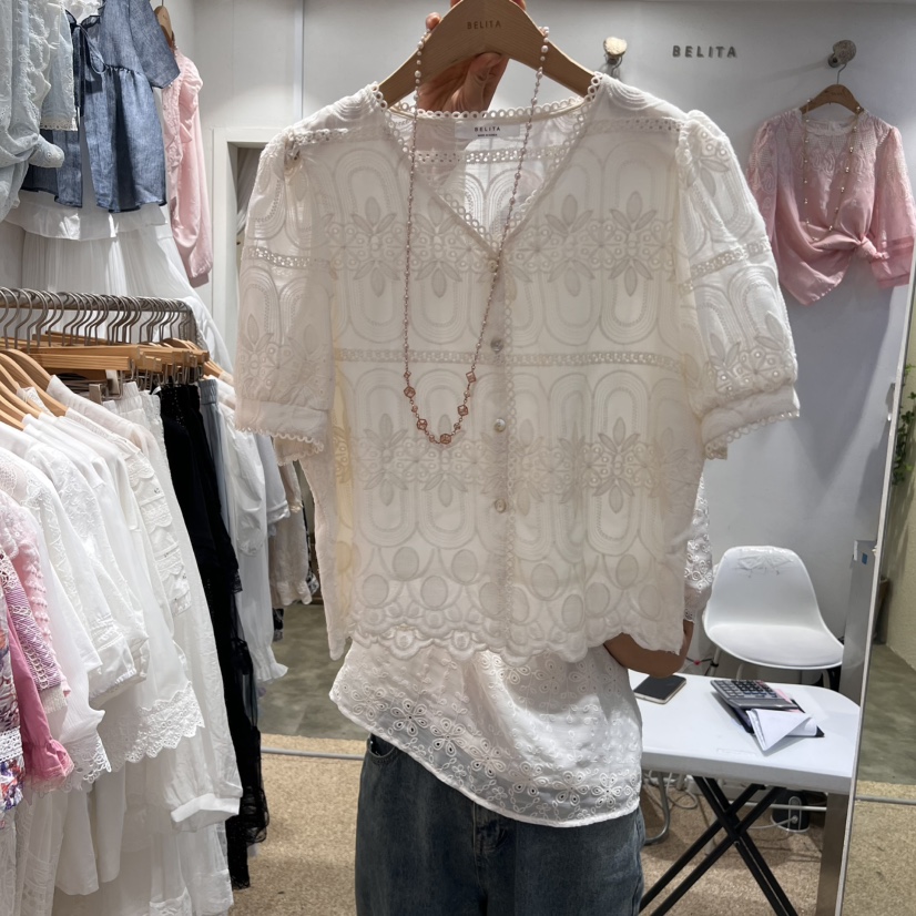 空東大門代購女裝新品時尚職業推薦休閑真品25春夏襯衫蕾絲衫BELITA襯衫/蕾絲衫圖色3