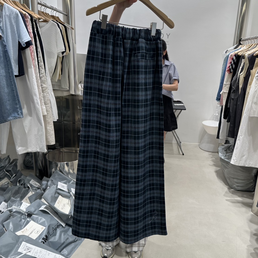 AHOY東大門實拍女士新品熱賣時尚休閑職業真品休閑褲格紋亞麻AHOY休閑褲