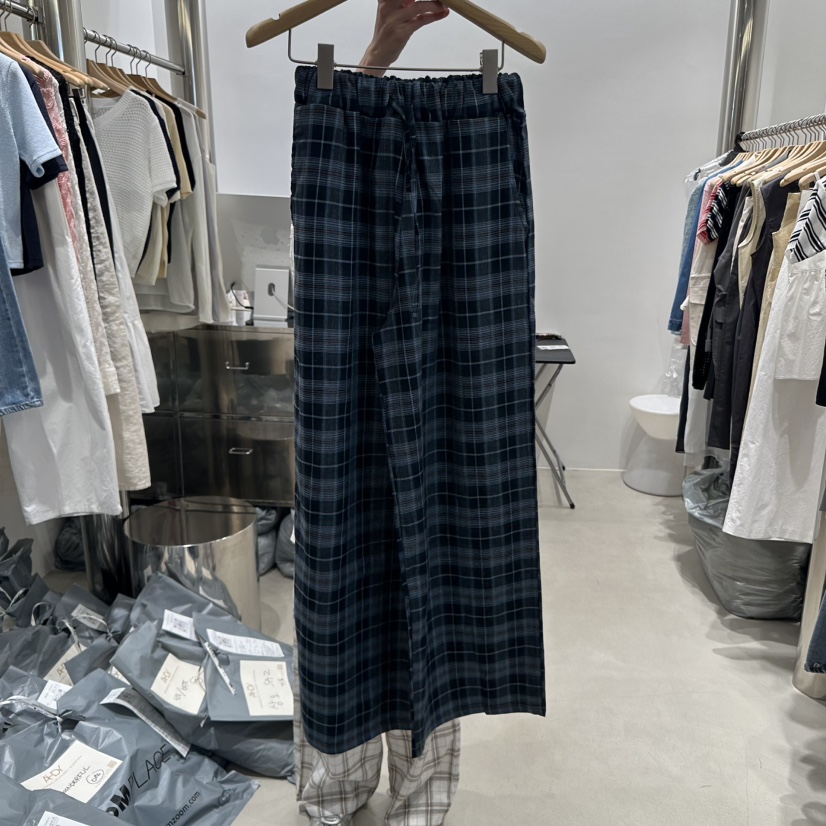 AHOY東大門實拍女士新品熱賣時尚休閑職業真品休閑褲格紋亞麻AHOY休閑褲圖色2