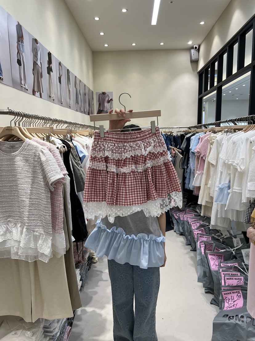 MARIE MARIE東大門實拍女裝新品25春夏時尚職業短裙格紋蕾絲MARIE MARIE短裙