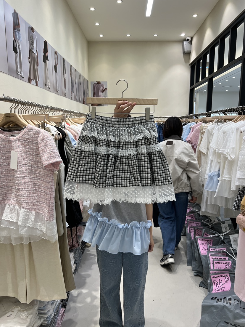 MARIE MARIE東大門實拍女裝新品25春夏時尚職業短裙格紋蕾絲MARIE MARIE短裙圖色2