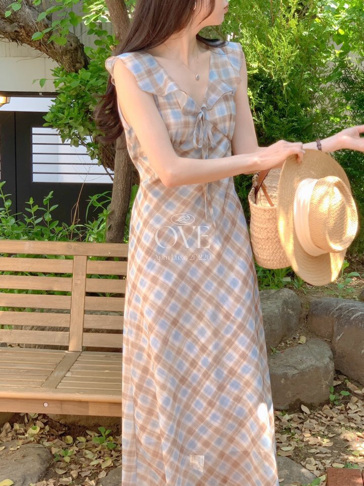 OVE東大門代購女士新款休閑推薦熱賣人氣職業25春夏連衣裙格紋OVE連衣裙