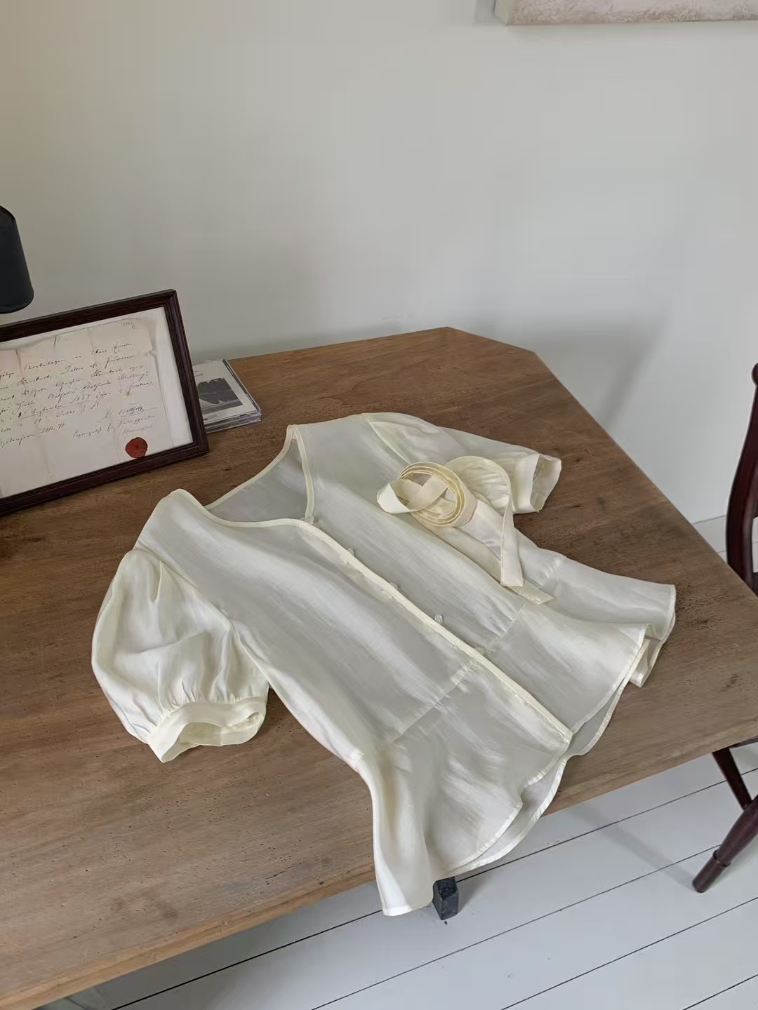 RENOUVEAU韓國直郵㊣東大門實拍女裝新款25春夏襯衫蕾絲衫含腰帶RENOUVEAU襯衫/蕾絲衫圖色2