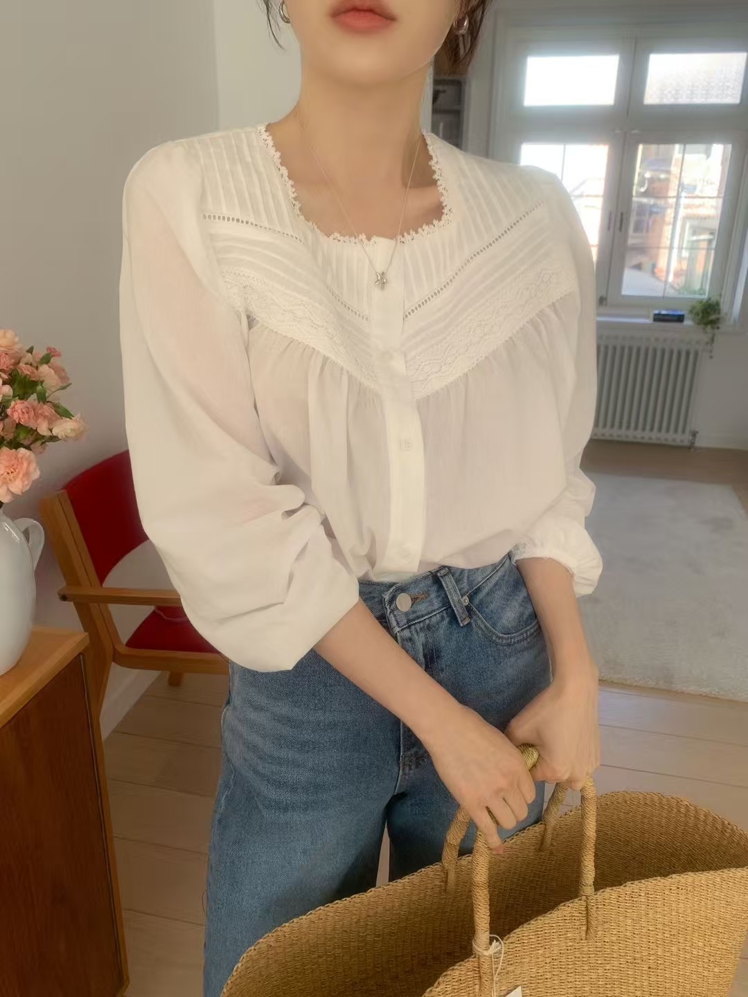 OUIR韓國直郵㊣女裝新品人氣時尚25春夏推薦熱賣襯衫蕾絲衫OUIR襯衫/蕾絲衫