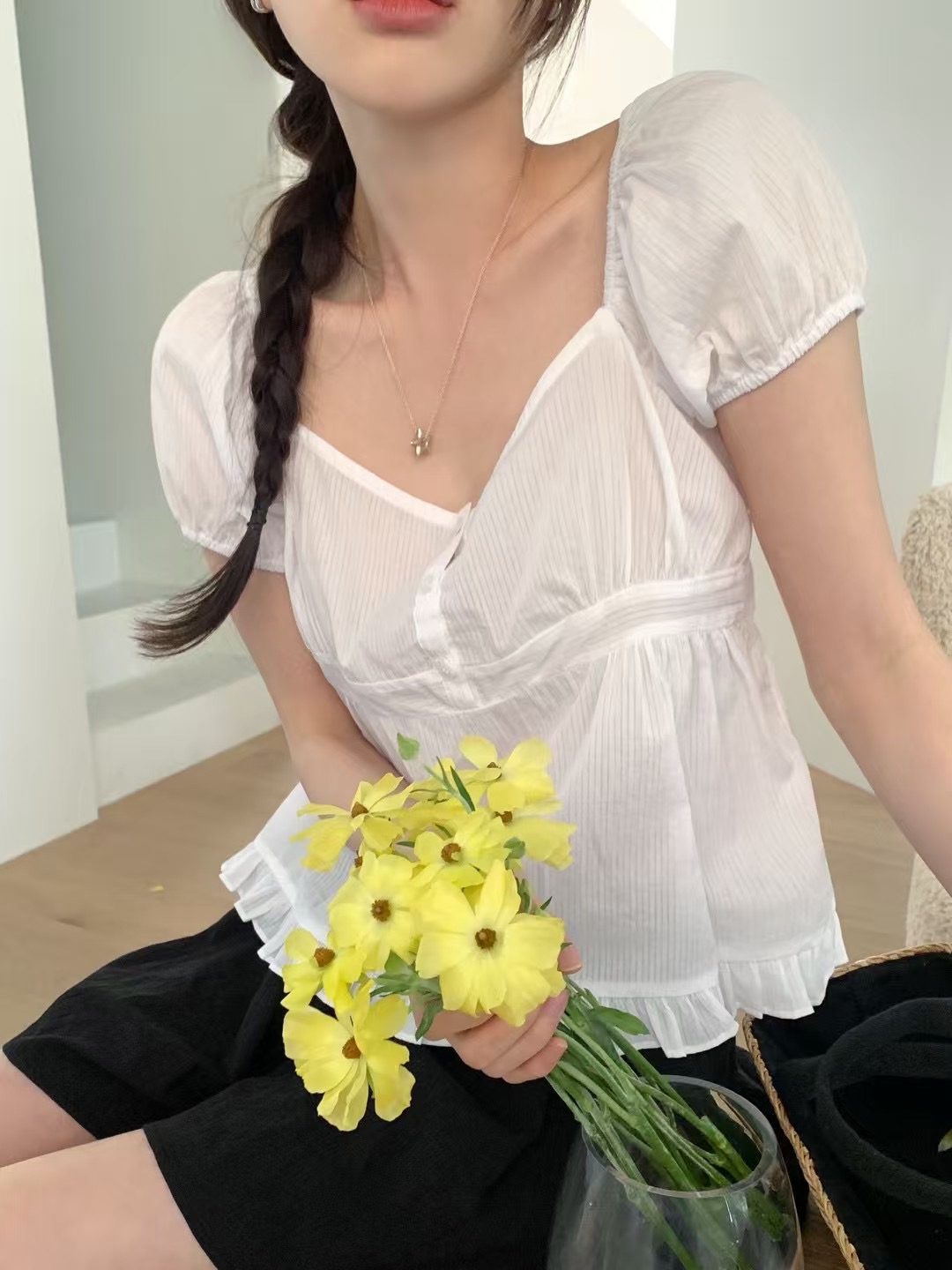 OUIR韓國直郵㊣女裝新品時尚人氣25春夏休閑熱賣襯衫蕾絲衫OUIR襯衫/蕾絲衫