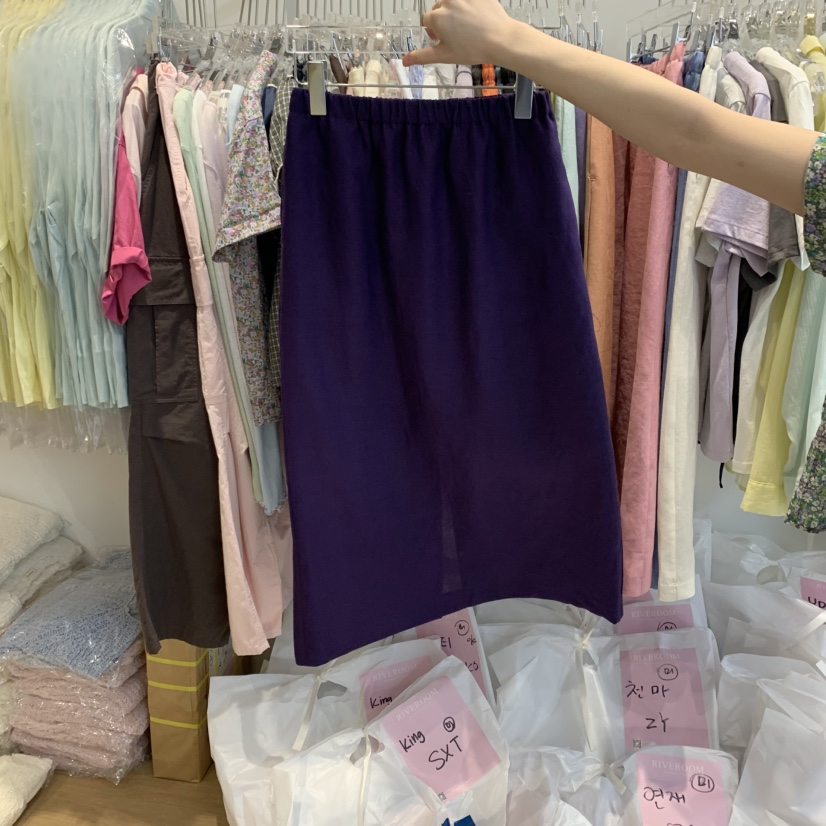 RIVEROOM韓國直郵㊣東大門實拍女裝新款人氣半身裙中短裙亞麻RIVEROOM半身裙/中短裙圖色4