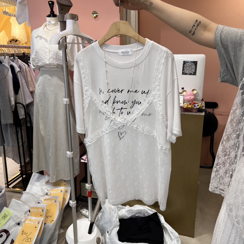 MARILYN直郵韓國代購㊣女裝新品時尚T恤不含飾品假兩件緊身MARILYNT恤圖色1
