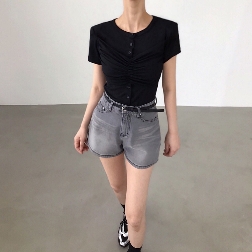 2TWO MOON東大門實拍女裝新款推薦休閑人氣時尚T恤褶皺開衫2TWO MOONT恤