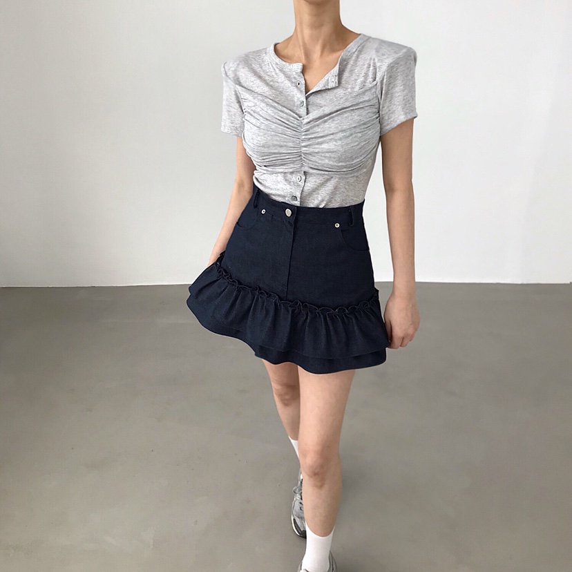 2TWO MOON東大門實拍女裝新款推薦休閑人氣時尚T恤褶皺開衫2TWO MOONT恤