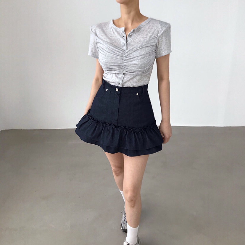 2TWO MOON東大門實拍女裝新款推薦休閑人氣時尚T恤褶皺開衫2TWO MOONT恤