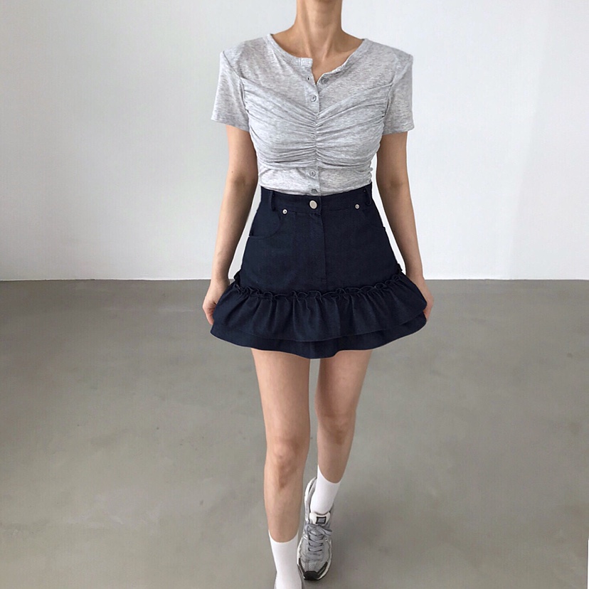 2TWO MOON東大門實拍女裝新款推薦休閑人氣時尚T恤褶皺開衫2TWO MOONT恤