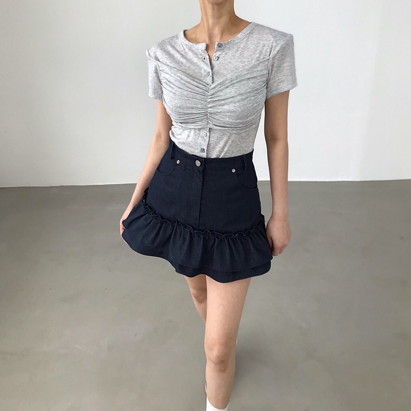 2TWO MOON東大門實拍女裝新款推薦休閑人氣時尚T恤褶皺開衫2TWO MOONT恤
