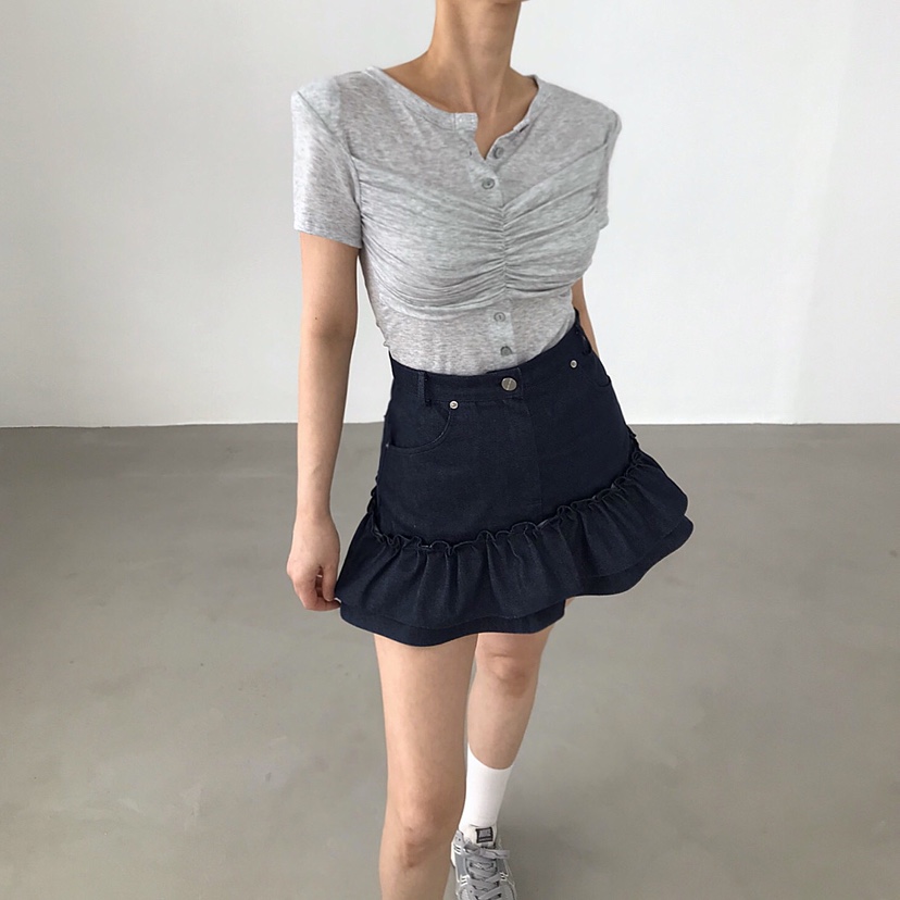 2TWO MOON東大門實拍女裝新款推薦休閑人氣時尚T恤褶皺開衫2TWO MOONT恤圖色2