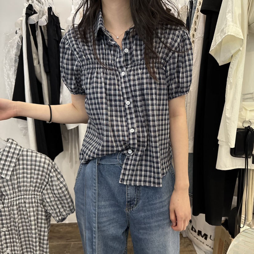 CREAM VILLA東大門代購女士新品真品襯衫蕾絲衫格紋CREAMVILLA襯衫/蕾絲衫