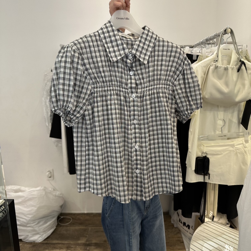 CREAM VILLA東大門代購女士新品真品襯衫蕾絲衫格紋CREAMVILLA襯衫/蕾絲衫圖色2