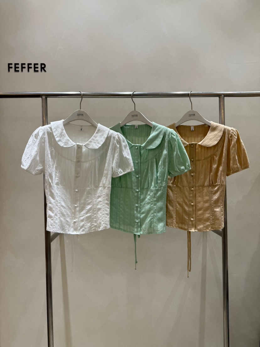 FEFFER韓國直郵㊣女裝新品時尚25春夏熱賣推薦休閑襯衫蕾絲衫FEFFER襯衫/蕾絲衫
