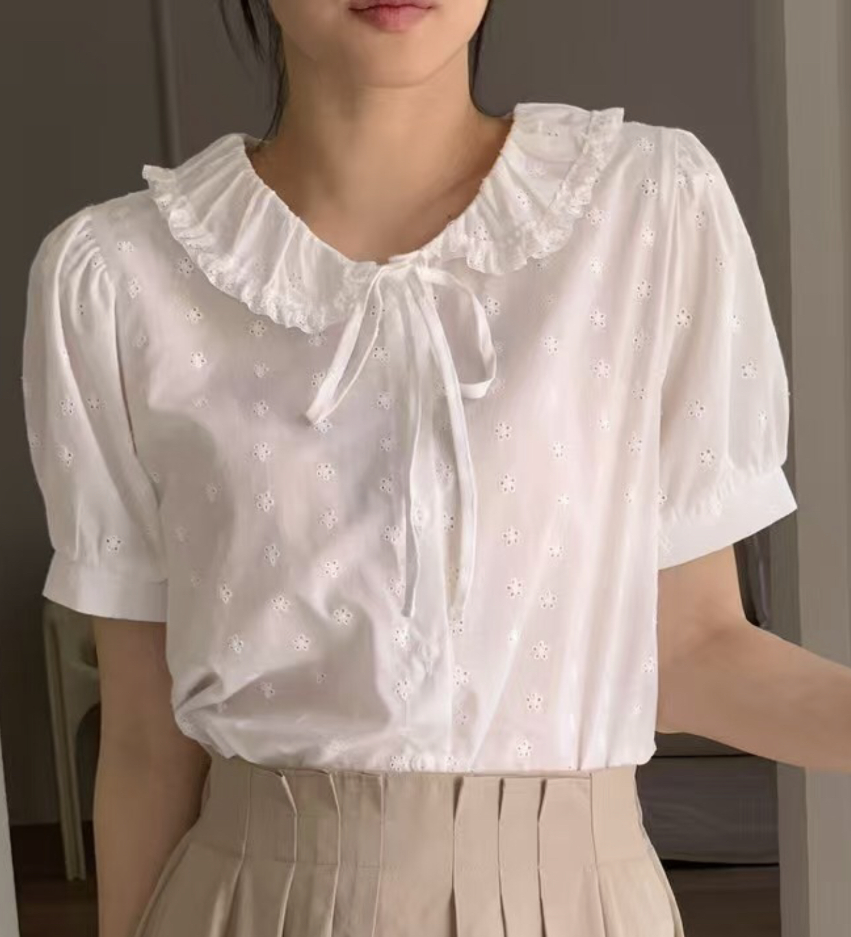 CAROL直郵韓國代購㊣女裝新品時尚熱賣25春夏休閑襯衫蕾絲衫CAROL襯衫/蕾絲衫