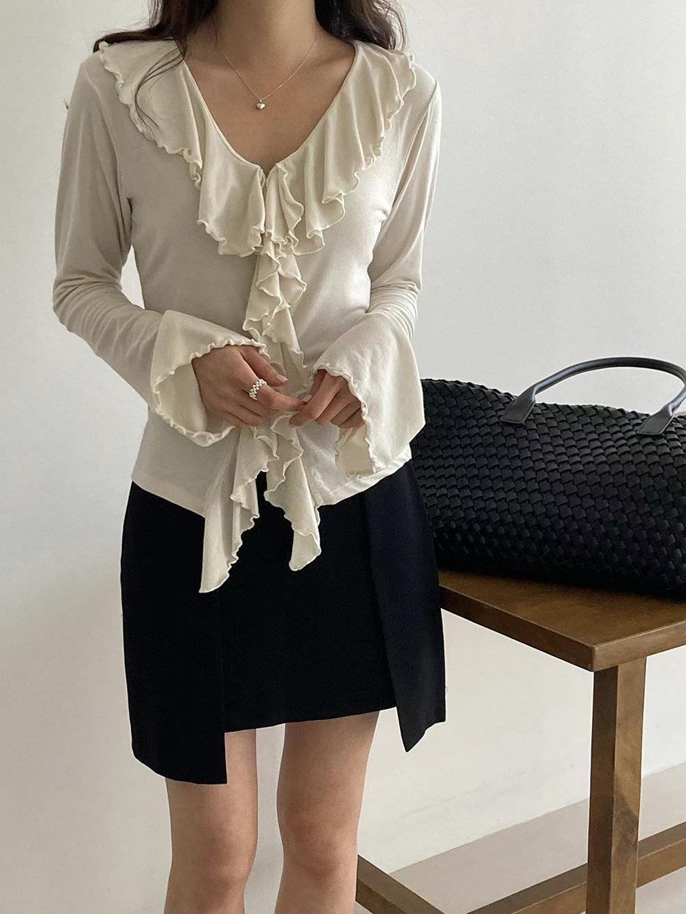 DRESS UP韓國直郵㊣女裝新款推薦人氣襯衫蕾絲衫荷葉邊開衫DRESS UP襯衫/蕾絲衫