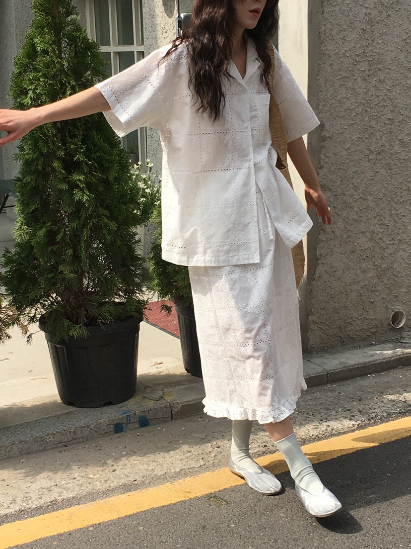 OURS韓國直郵㊣東大門實拍女裝新款熱賣休閑襯衫蕾絲衫蕾絲OURS襯衫/蕾絲衫