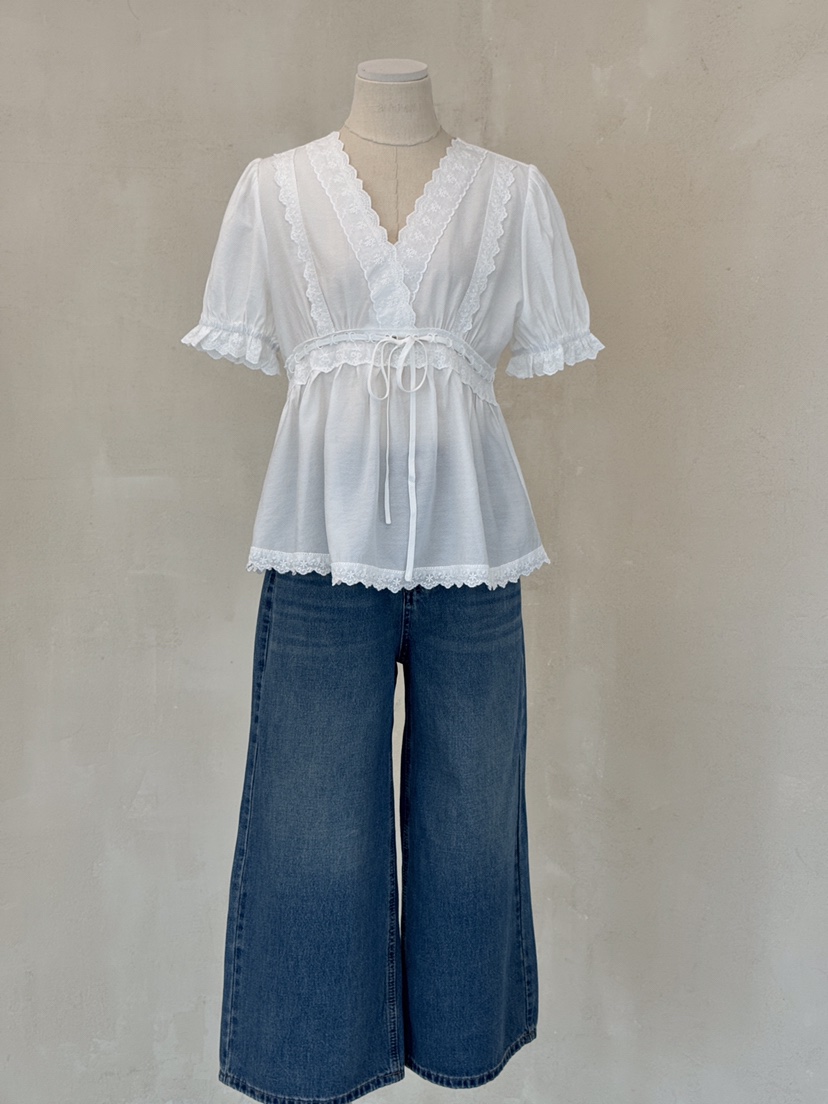 LAUNDRY韓國直郵㊣東大門實拍女裝新品25春夏襯衫蕾絲衫蕾絲LAUNDRY襯衫/蕾絲衫