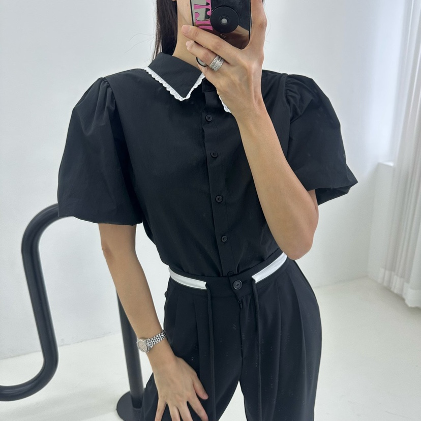 MABEL-Q直郵韓國代購㊣女裝新款人氣休閑熱賣25春夏襯衫蕾絲衫SOUIT by mabel-Q襯衫/蕾絲衫