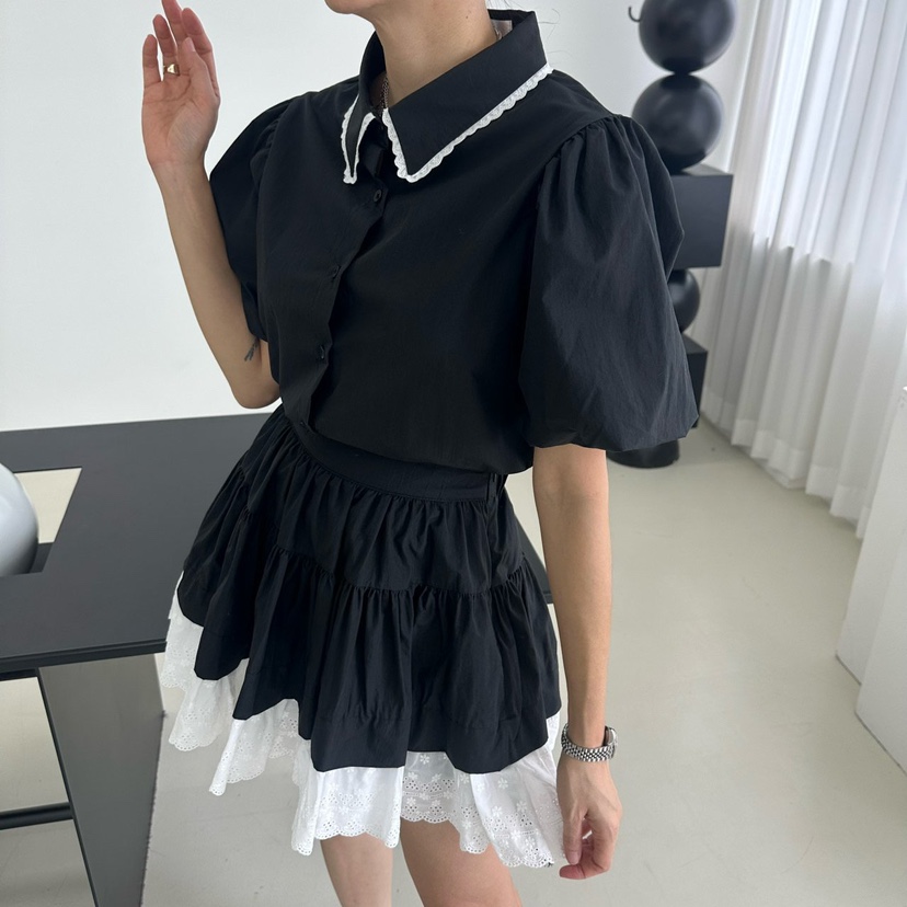 MABEL-Q直郵韓國代購㊣女裝新款人氣休閑熱賣25春夏襯衫蕾絲衫SOUIT by mabel-Q襯衫/蕾絲衫