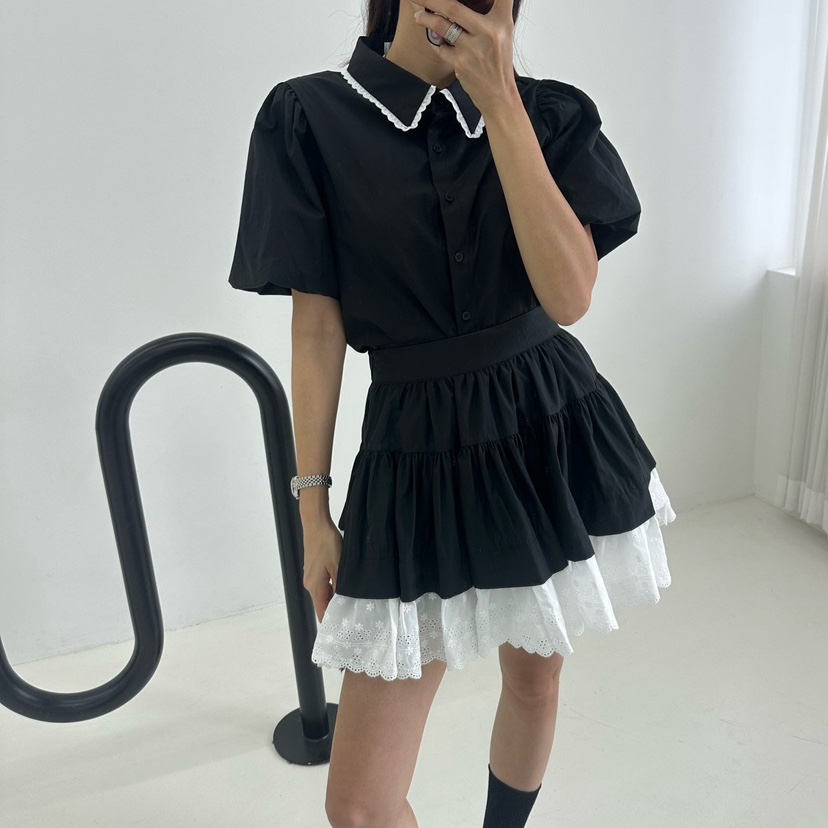 MABEL-Q直郵韓國代購㊣女裝新款人氣休閑熱賣25春夏襯衫蕾絲衫SOUIT by mabel-Q襯衫/蕾絲衫