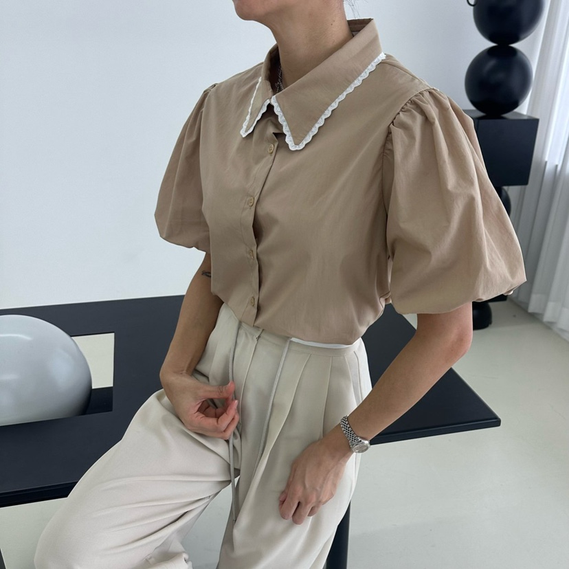 MABEL-Q直郵韓國代購㊣女裝新款人氣休閑熱賣25春夏襯衫蕾絲衫SOUIT by mabel-Q襯衫/蕾絲衫