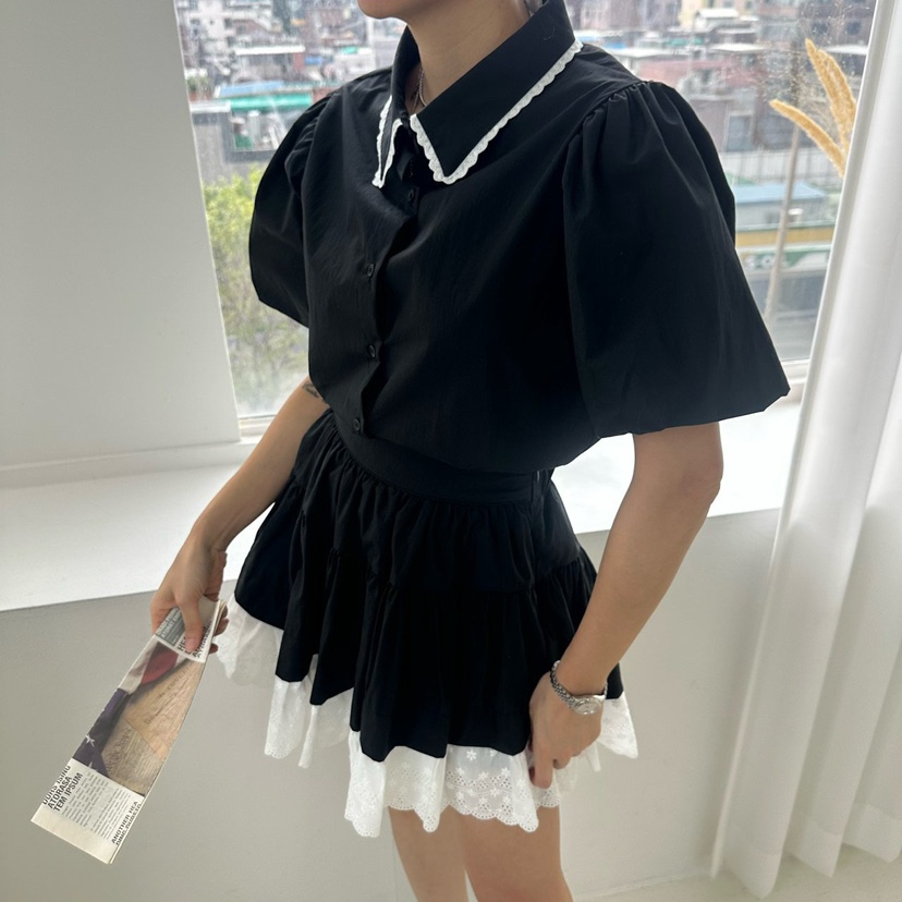 MABEL-Q直郵韓國代購㊣女裝新款人氣休閑熱賣25春夏襯衫蕾絲衫SOUIT by mabel-Q襯衫/蕾絲衫圖色2