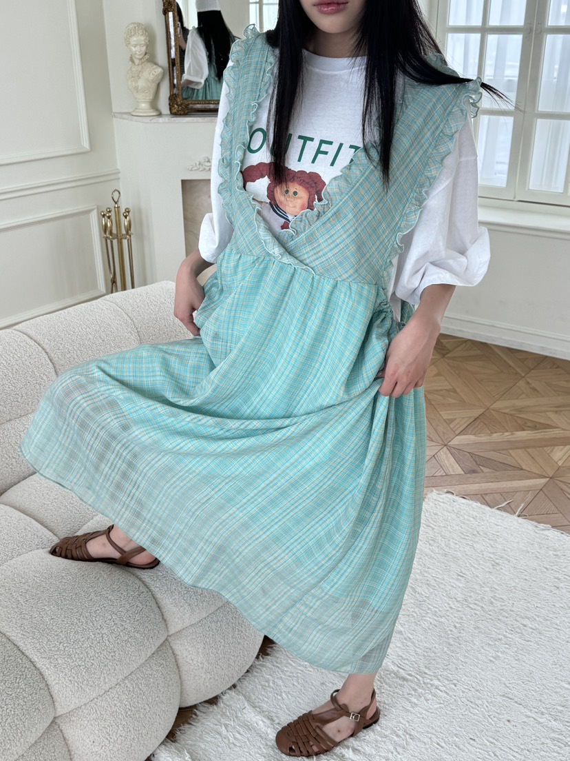 MAISONDEGLORY韓國㊣直郵東大門代購女裝新款25春夏連衣裙不含內搭格紋雪紡MAISON DE GLORY連衣裙