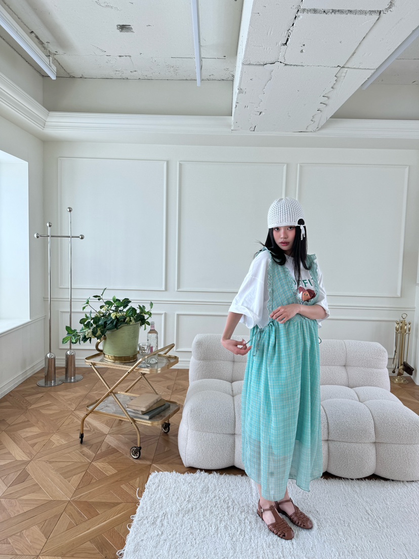 MAISONDEGLORY韓國㊣直郵東大門代購女裝新款25春夏連衣裙不含內搭格紋雪紡MAISON DE GLORY連衣裙
