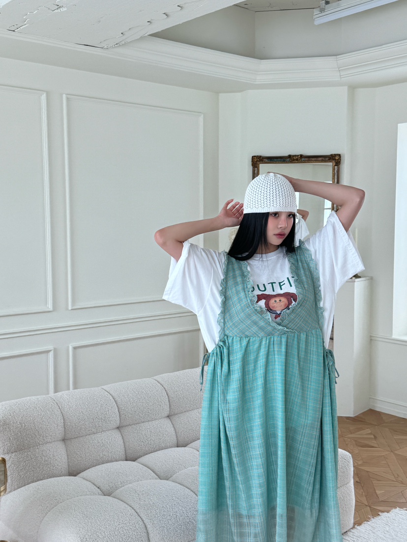 MAISONDEGLORY韓國㊣直郵東大門代購女裝新款25春夏連衣裙不含內搭格紋雪紡MAISON DE GLORY連衣裙
