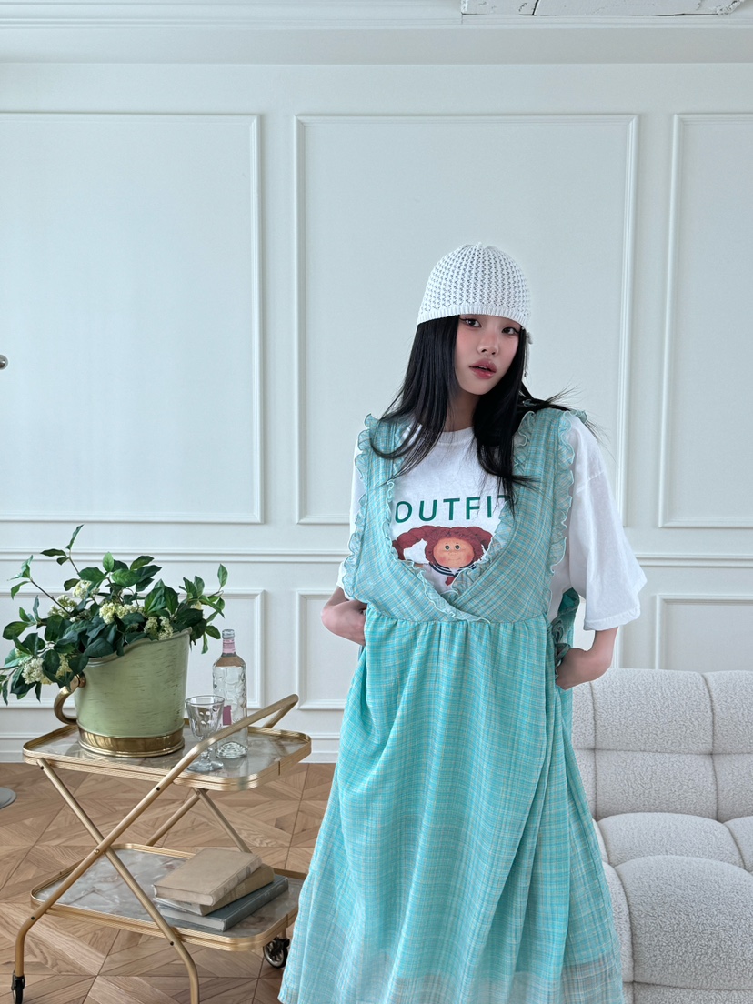 MAISONDEGLORY韓國㊣直郵東大門代購女裝新款25春夏連衣裙不含內搭格紋雪紡MAISON DE GLORY連衣裙