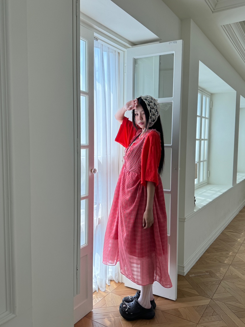 MAISONDEGLORY韓國㊣直郵東大門代購女裝新款25春夏連衣裙不含內搭格紋雪紡MAISON DE GLORY連衣裙