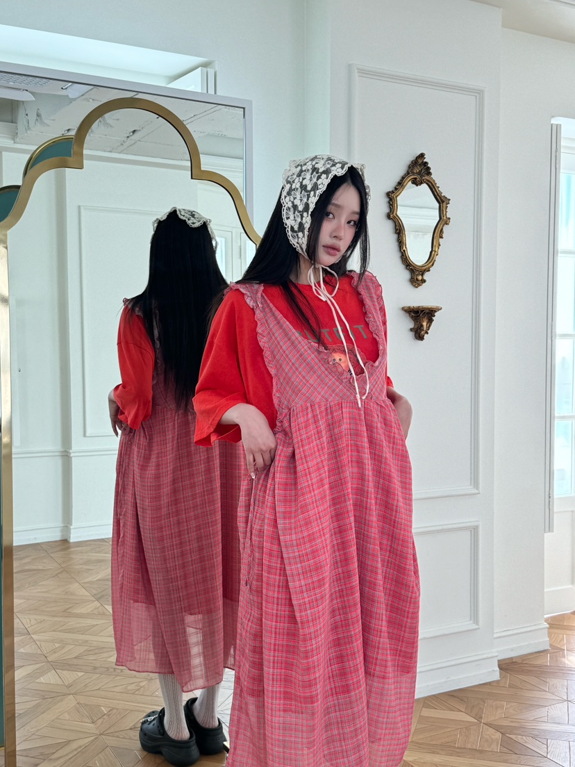 MAISONDEGLORY韓國㊣直郵東大門代購女裝新款25春夏連衣裙不含內搭格紋雪紡MAISON DE GLORY連衣裙