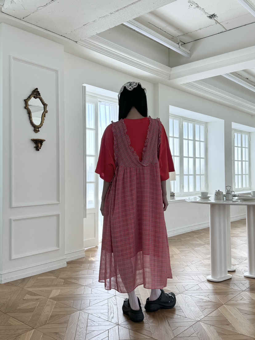 MAISONDEGLORY韓國㊣直郵東大門代購女裝新款25春夏連衣裙不含內搭格紋雪紡MAISON DE GLORY連衣裙
