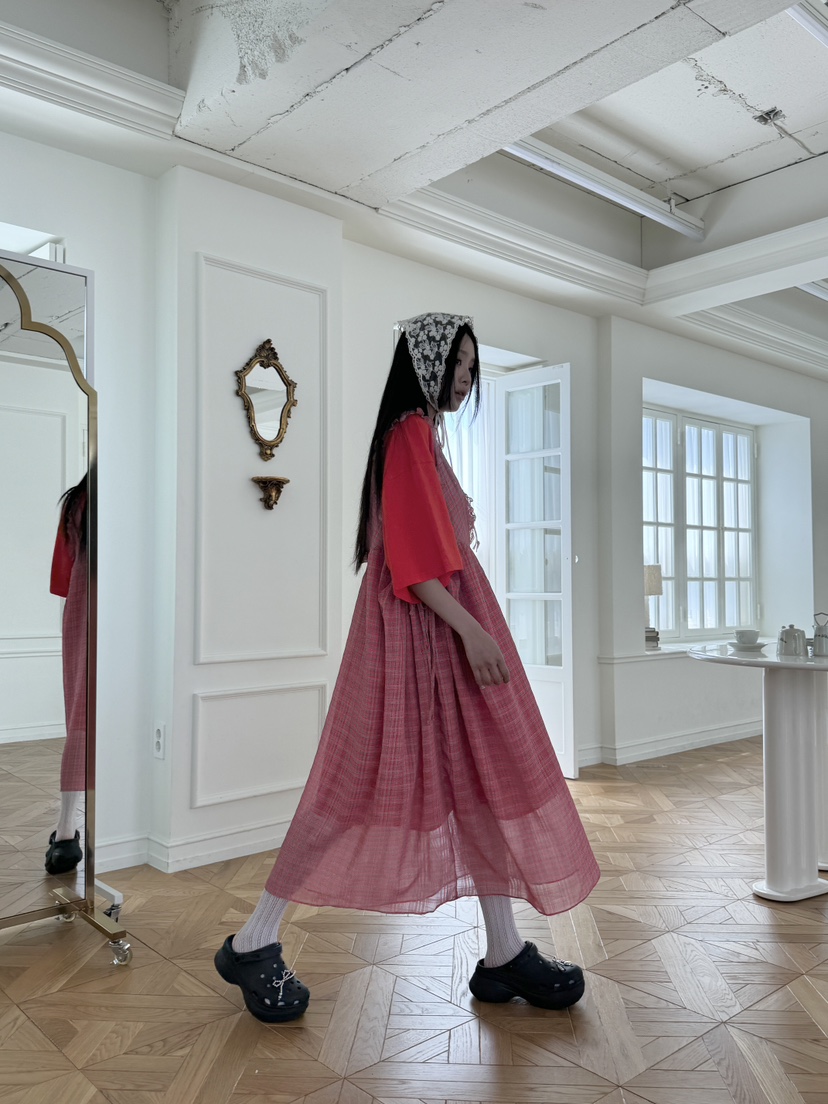 MAISONDEGLORY韓國㊣直郵東大門代購女裝新款25春夏連衣裙不含內搭格紋雪紡MAISON DE GLORY連衣裙