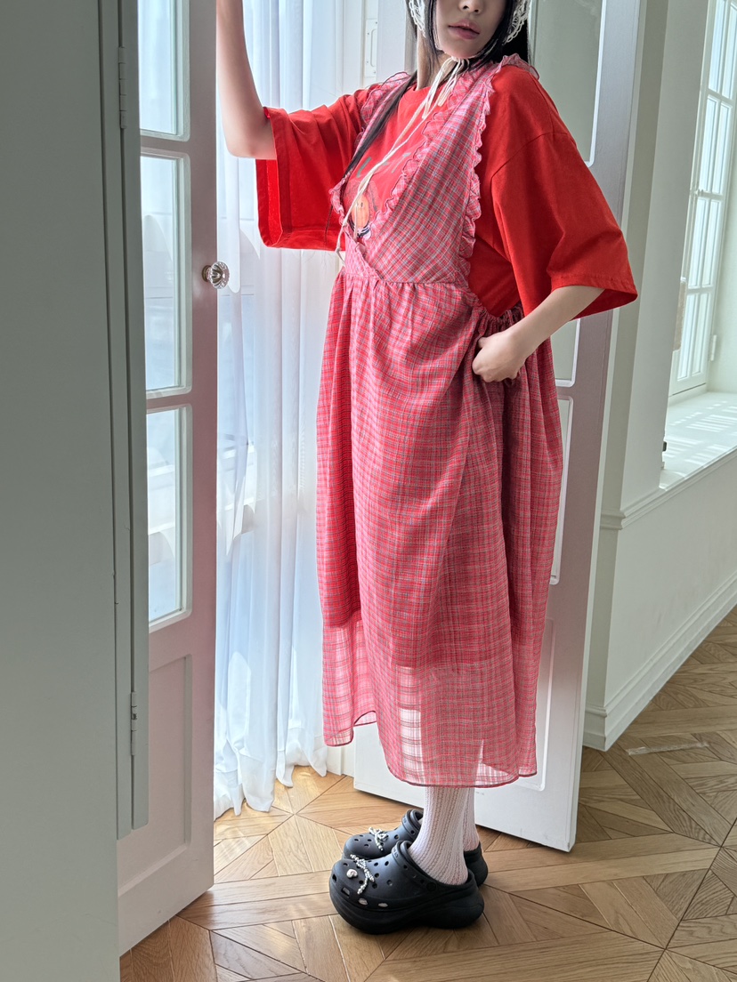 MAISONDEGLORY韓國㊣直郵東大門代購女裝新款25春夏連衣裙不含內搭格紋雪紡MAISON DE GLORY連衣裙