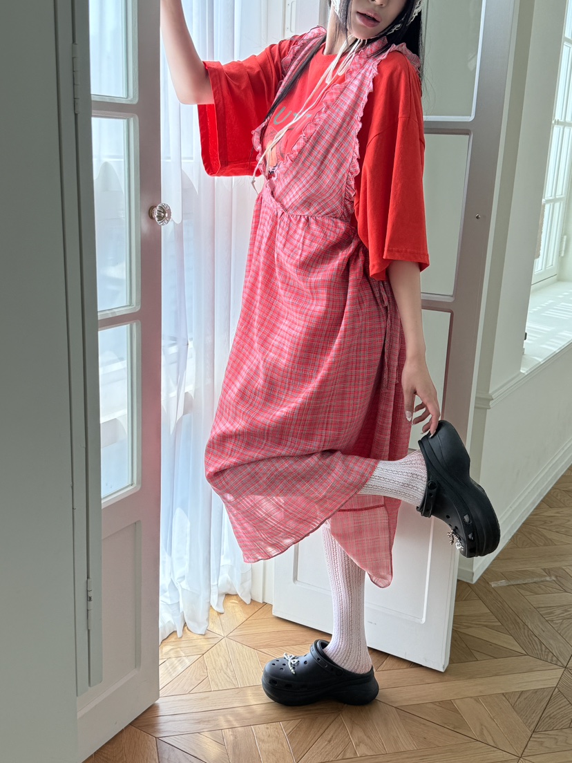 MAISONDEGLORY韓國㊣直郵東大門代購女裝新款25春夏連衣裙不含內搭格紋雪紡MAISON DE GLORY連衣裙