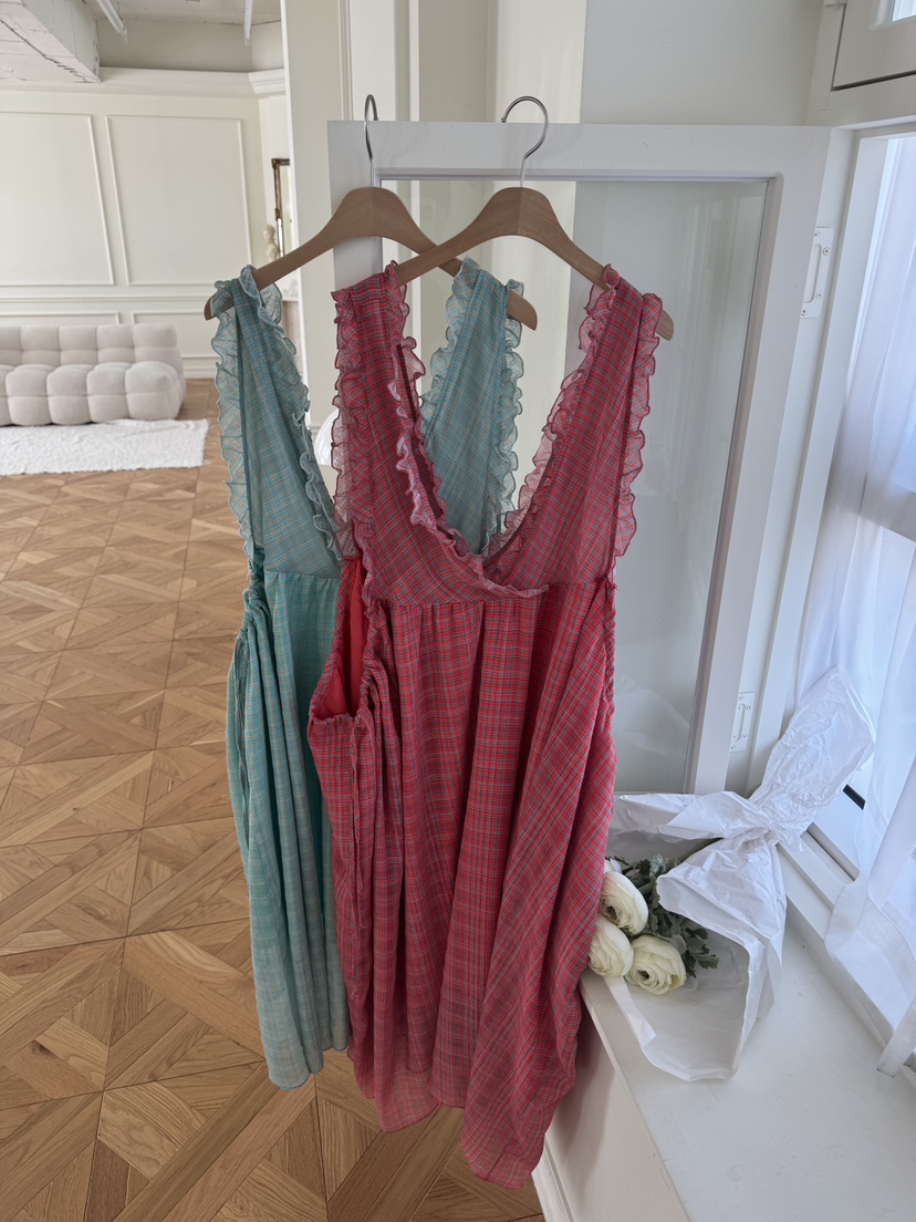 MAISONDEGLORY韓國㊣直郵東大門代購女裝新款25春夏連衣裙不含內搭格紋雪紡MAISON DE GLORY連衣裙