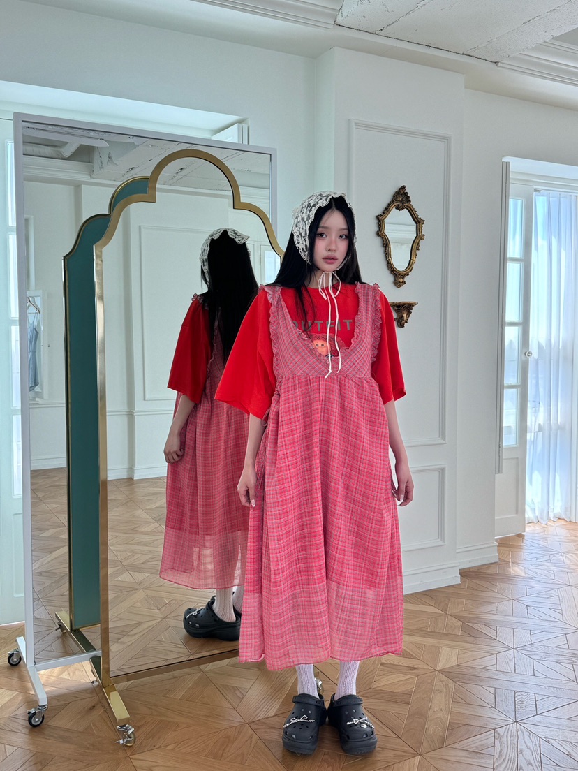 MAISONDEGLORY韓國㊣直郵東大門代購女裝新款25春夏連衣裙不含內搭格紋雪紡MAISON DE GLORY連衣裙圖色2