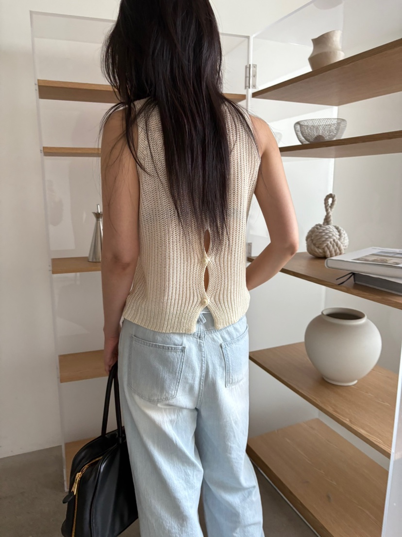 Verbena直郵韓國代購㊣女裝新款時尚熱賣25春夏吊帶背心亞麻紐扣Verbena吊帶/背心
