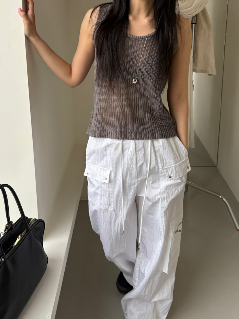 Verbena直郵韓國代購㊣女裝新款時尚熱賣25春夏吊帶背心亞麻紐扣Verbena吊帶/背心