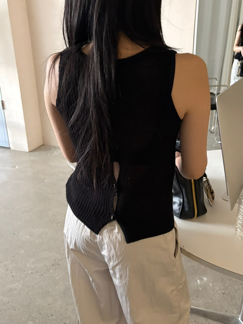 Verbena直郵韓國代購㊣女裝新款時尚熱賣25春夏吊帶背心亞麻紐扣Verbena吊帶/背心
