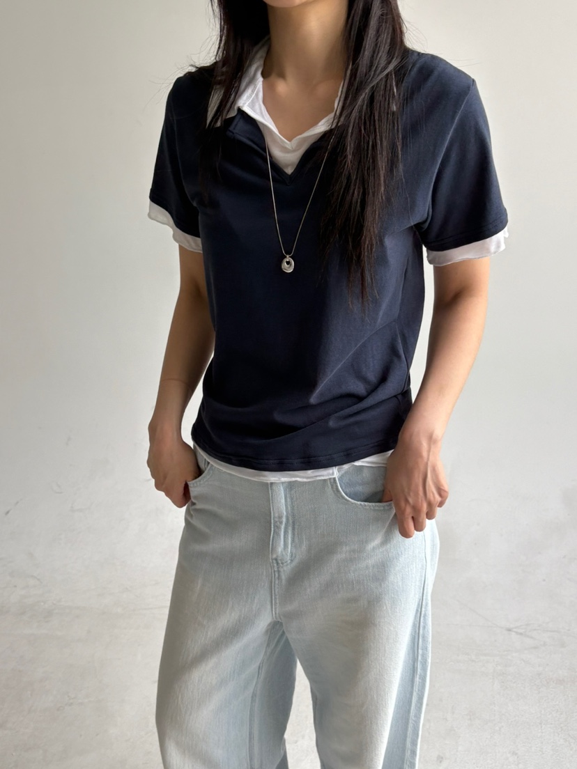 Verbena韓國㊣直郵東大門代購女裝新款推薦時尚T恤假兩件透明VerbenaT恤