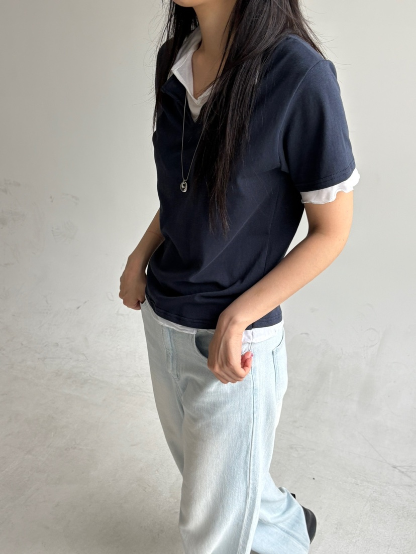 Verbena韓國㊣直郵東大門代購女裝新款推薦時尚T恤假兩件透明VerbenaT恤