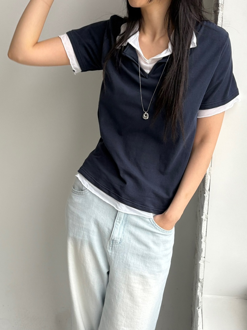 Verbena韓國㊣直郵東大門代購女裝新款推薦時尚T恤假兩件透明VerbenaT恤